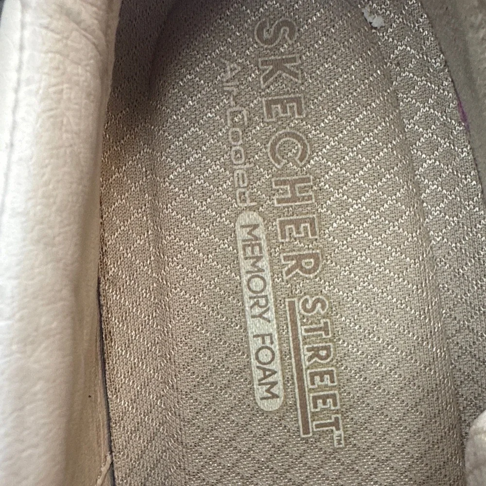 Skechers Street Los Angeles Cream Leather Pink Rhinestone Toe Sneakers Rose Gold - Picture 7 of 7